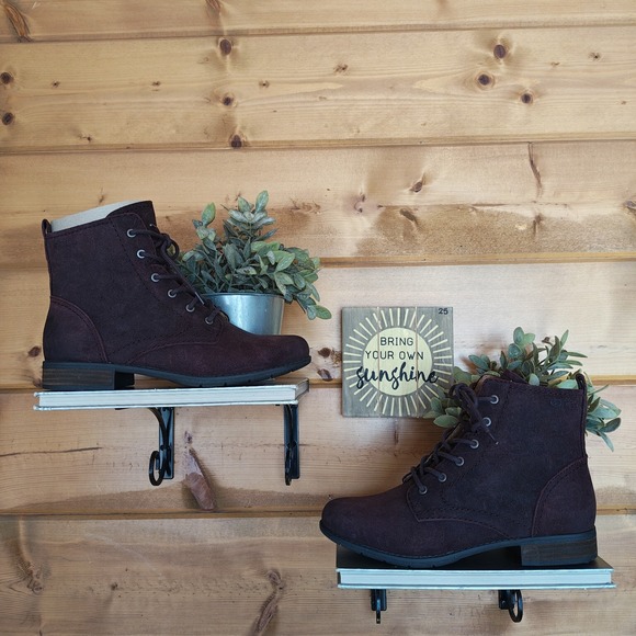 Earth Shoes - Earth Janel Burnished Suede Leather Lace-Up Combat Ankle Boot A613333 Wide Sz 9